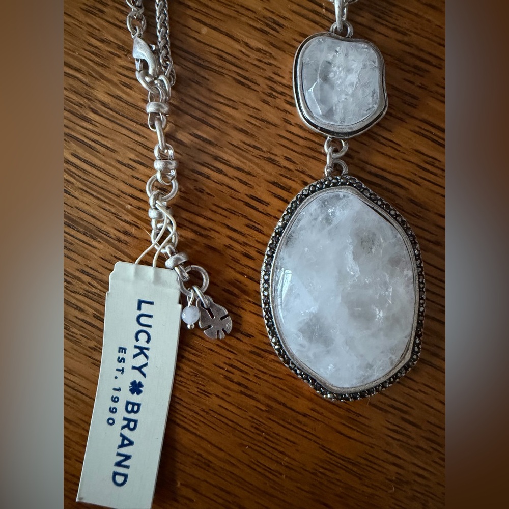 Lucky Brand Silver-Tone Clear Crystal Pendant Necklace
